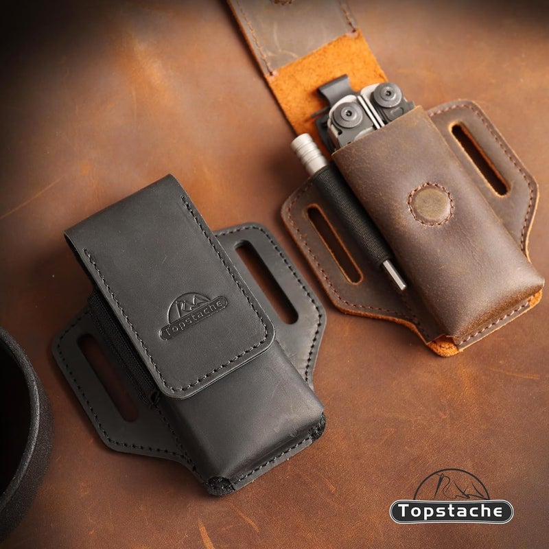 topstache Leather Multitool Sheath for Belt - Leather Multitool Holder for Belt - EDC Belt Organizer Multitool Pouch - Two Magnetic Closure Multitool Holster - Belt Loop Leather Multitool Case, Black - Image 3